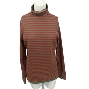 Duluth Trading S'no Sweat Mock Neck Sweater Size M Shirt Stripe Orange Stretch